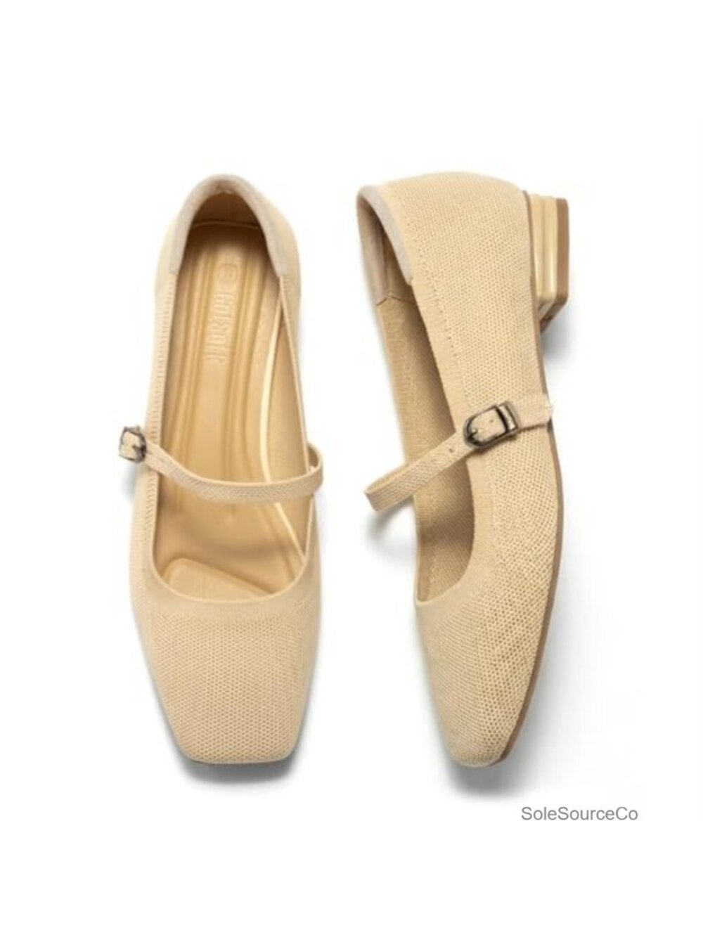 Knit Mary Jane Flats Closed Square Toe Ankle Strap Slip On Ballet Flats Women